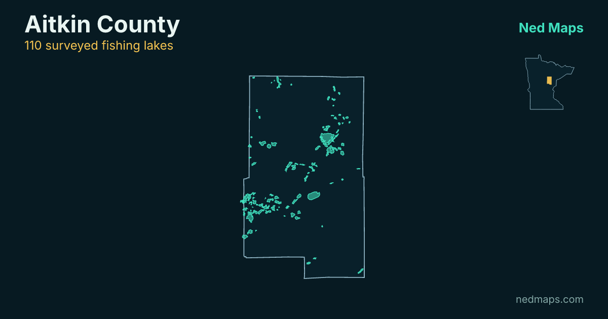 Map of the surveyed fishing lakes in Aitkin County, Minnesota
