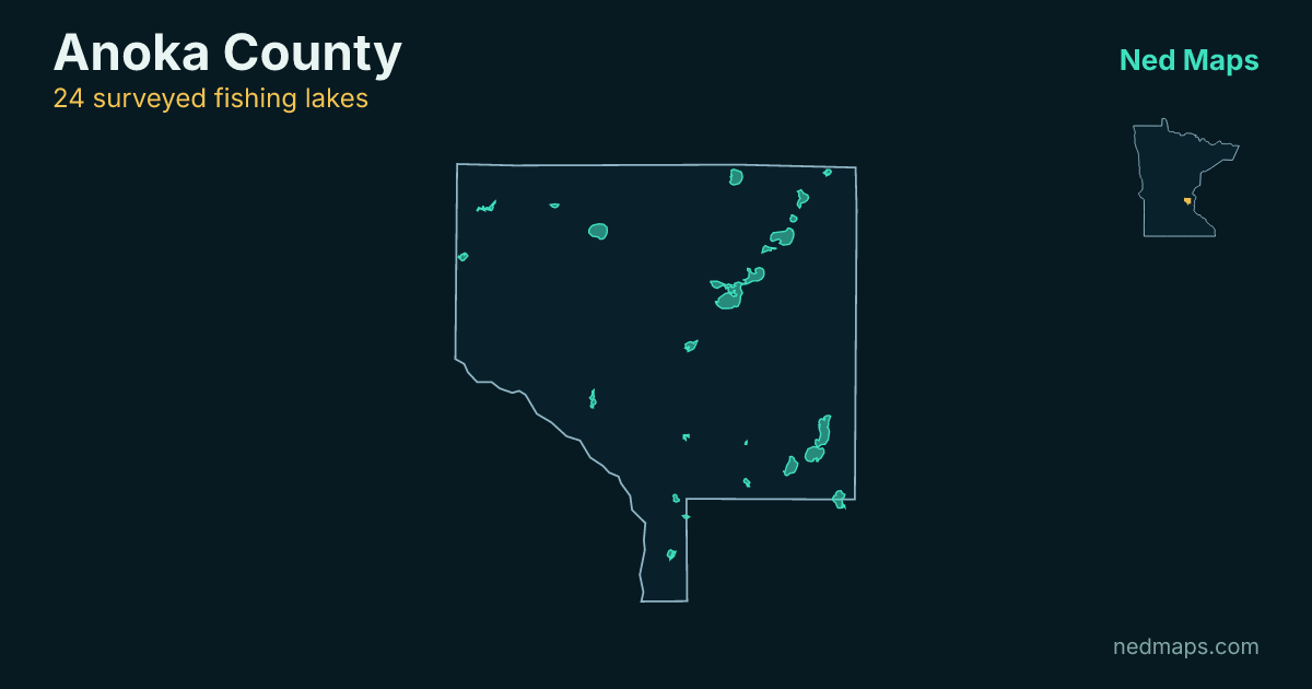 Map of the surveyed fishing lakes in Anoka County, Minnesota
