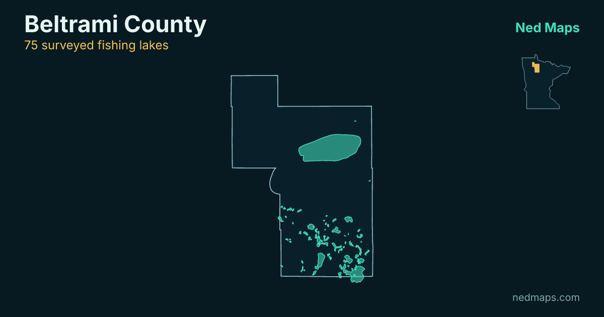 Map of the surveyed fishing lakes in Beltrami County, Minnesota