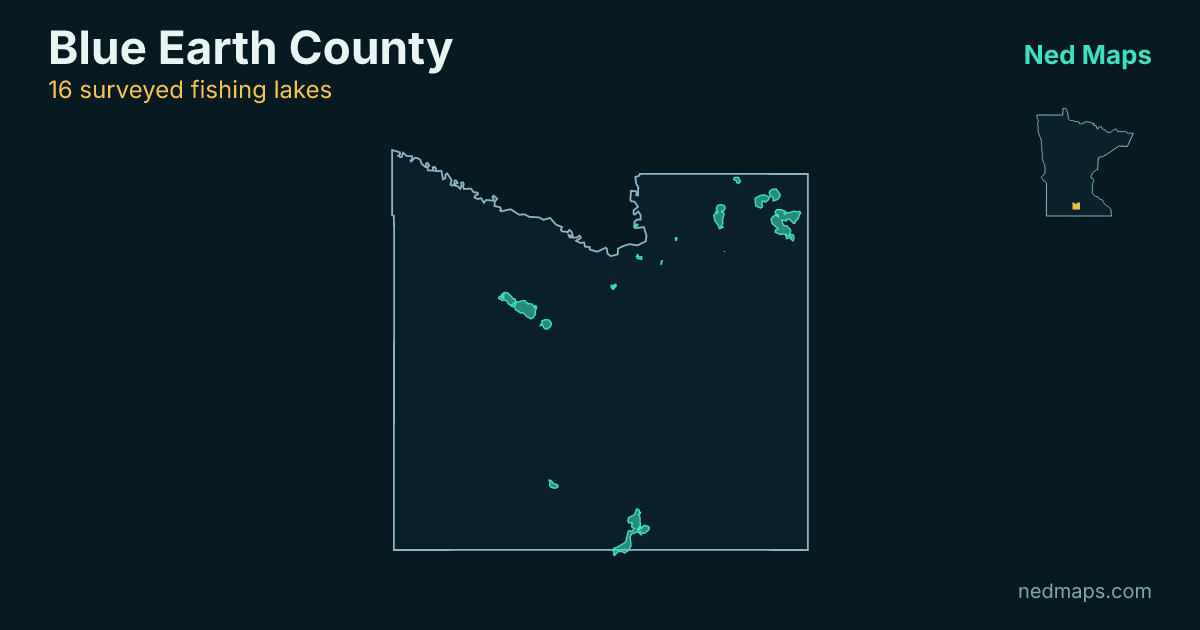 Map of the surveyed fishing lakes in Blue Earth County, Minnesota