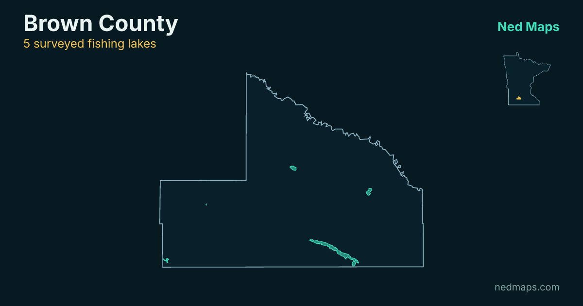 Map of the surveyed fishing lakes in Brown County, Minnesota