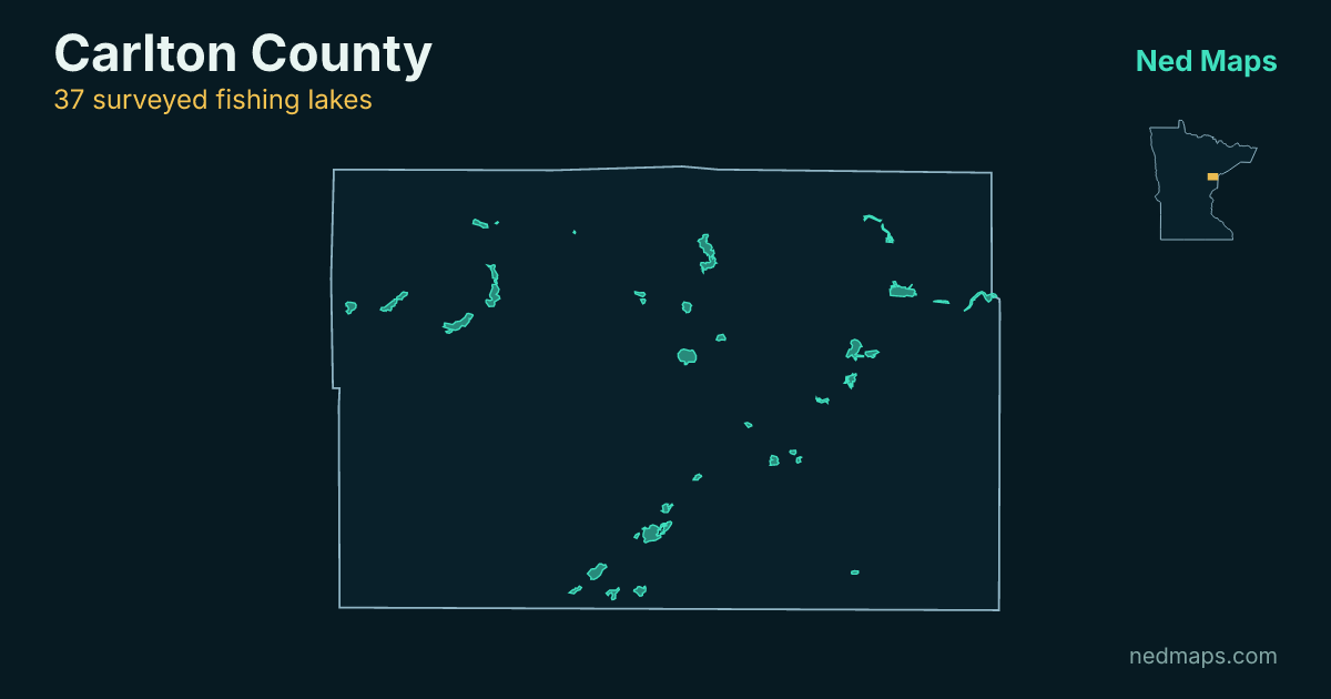 Map of the surveyed fishing lakes in Carlton County, Minnesota