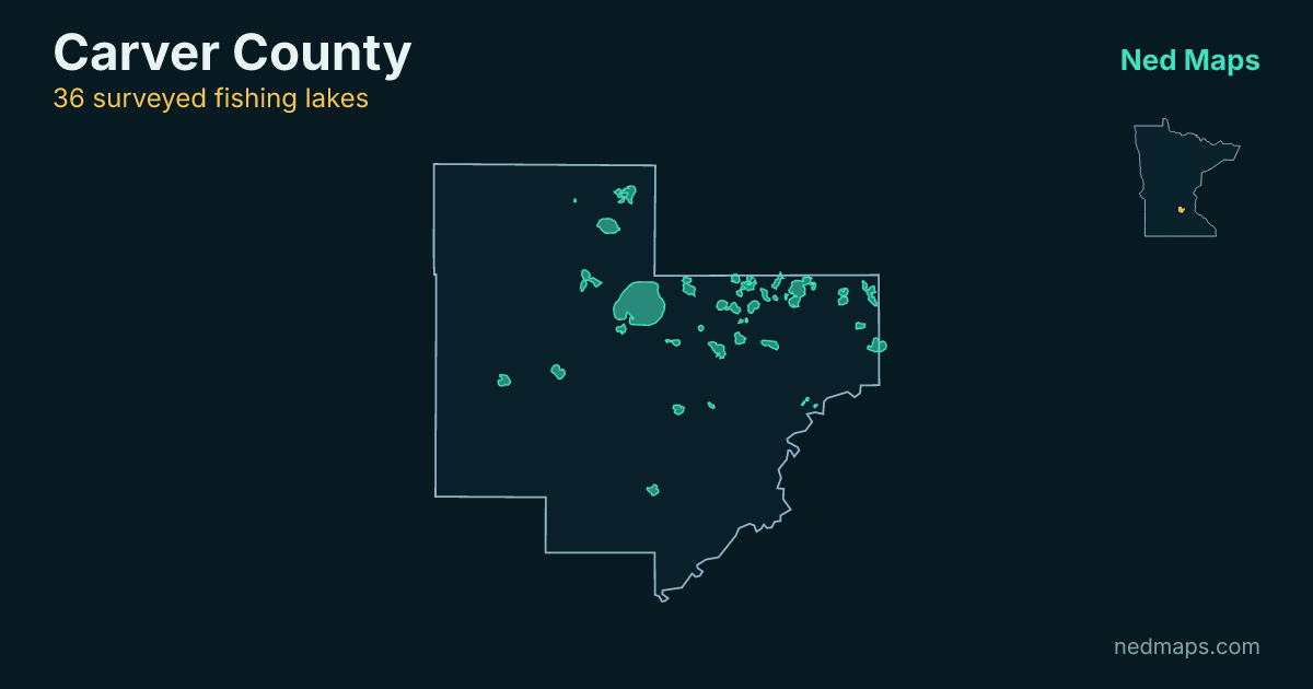 Map of the surveyed fishing lakes in Carver County, Minnesota