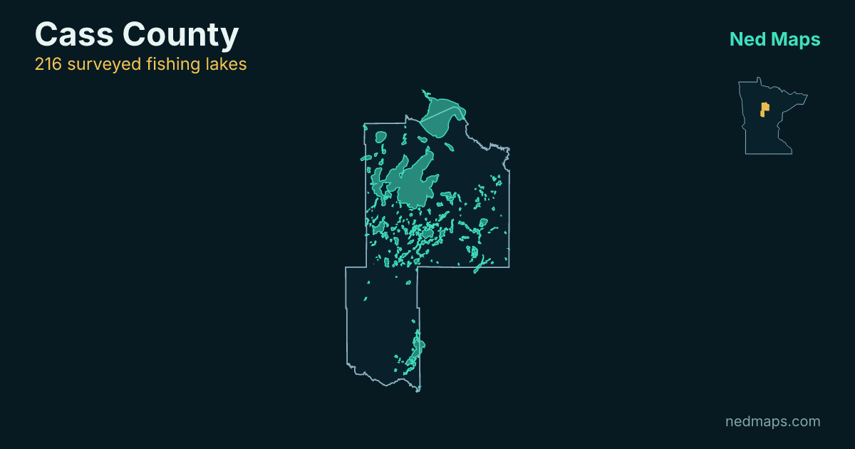 Map of the surveyed fishing lakes in Cass County, Minnesota