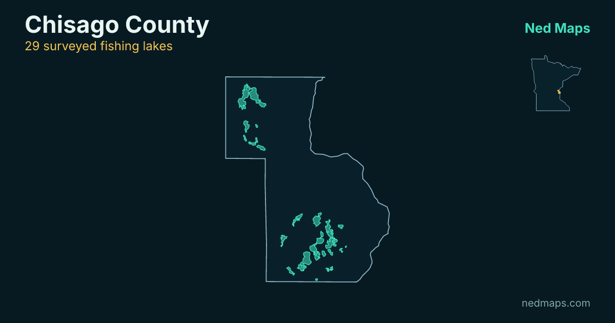 Map of the surveyed fishing lakes in Chisago County, Minnesota
