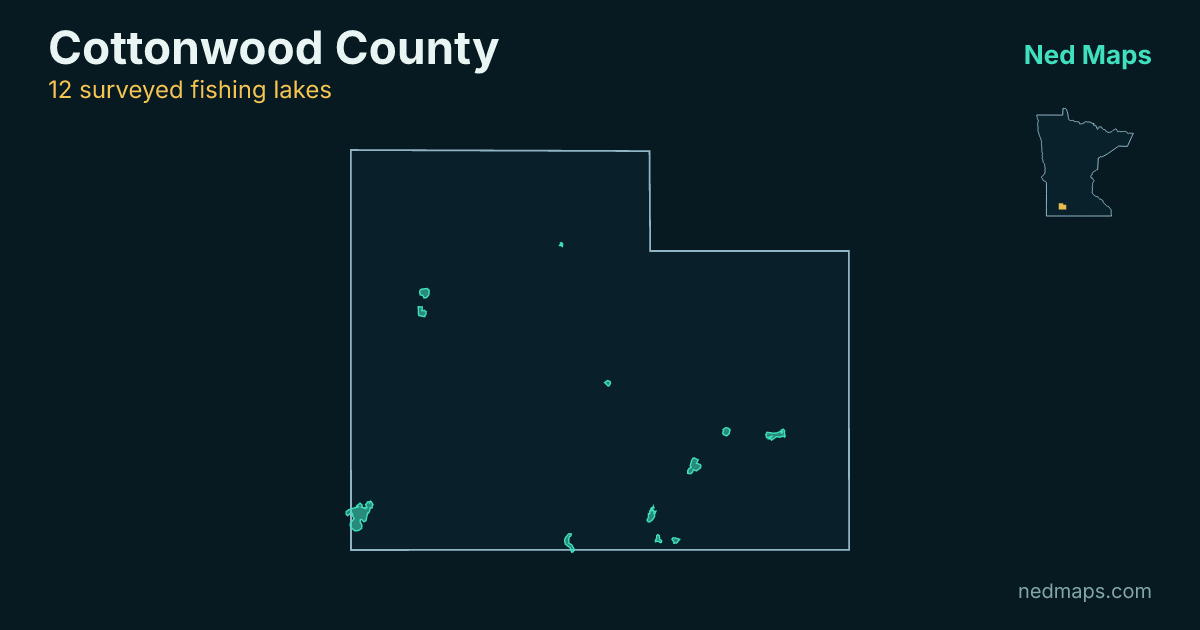 Map of the surveyed fishing lakes in Cottonwood County, Minnesota