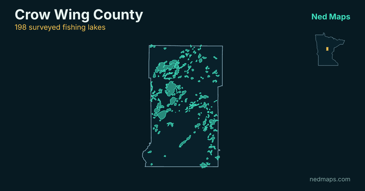 Map of the surveyed fishing lakes in Crow Wing County, Minnesota