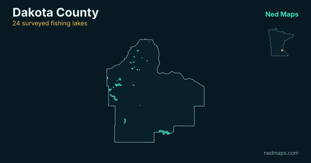 Map of the surveyed fishing lakes in Dakota County, Minnesota