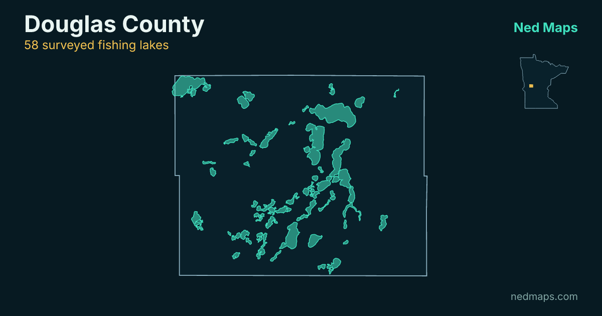Map of the surveyed fishing lakes in Douglas County, Minnesota