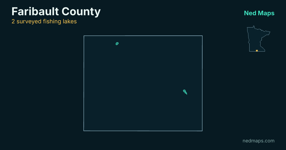 Map of the surveyed fishing lakes in Faribault County, Minnesota