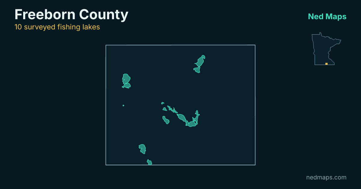 Map of the surveyed fishing lakes in Freeborn County, Minnesota