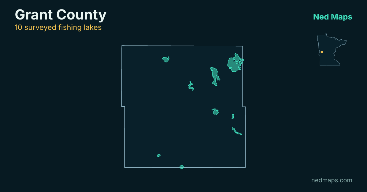 Map of the surveyed fishing lakes in Grant County, Minnesota