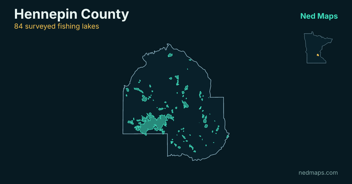 Map of the surveyed fishing lakes in Hennepin County, Minnesota