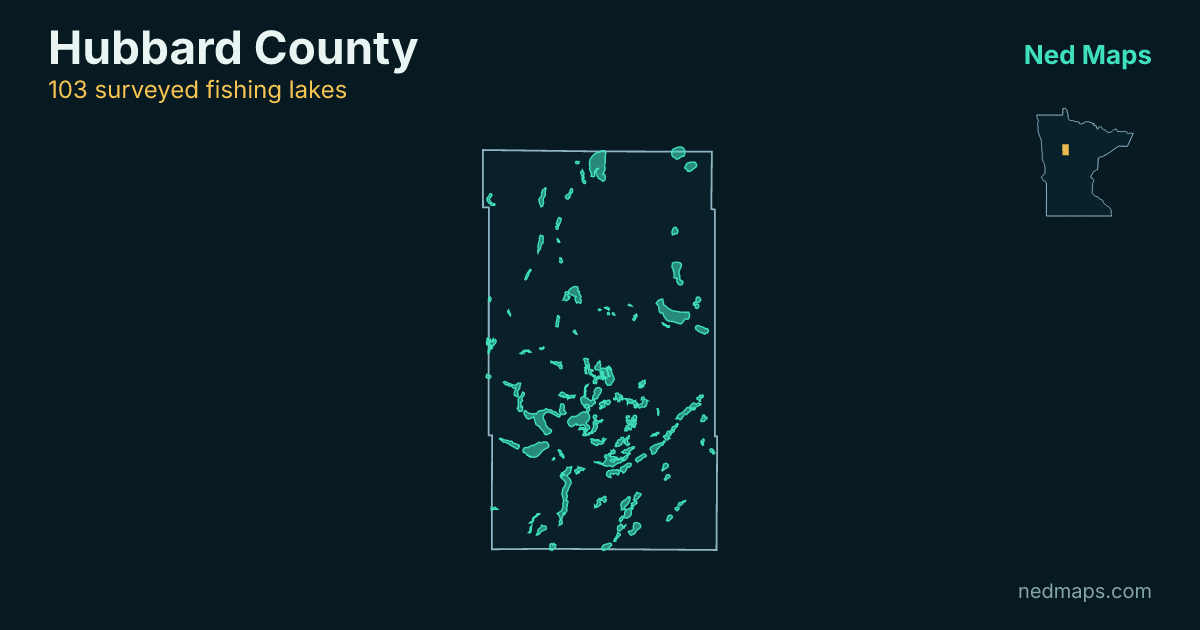 Map of the surveyed fishing lakes in Hubbard County, Minnesota