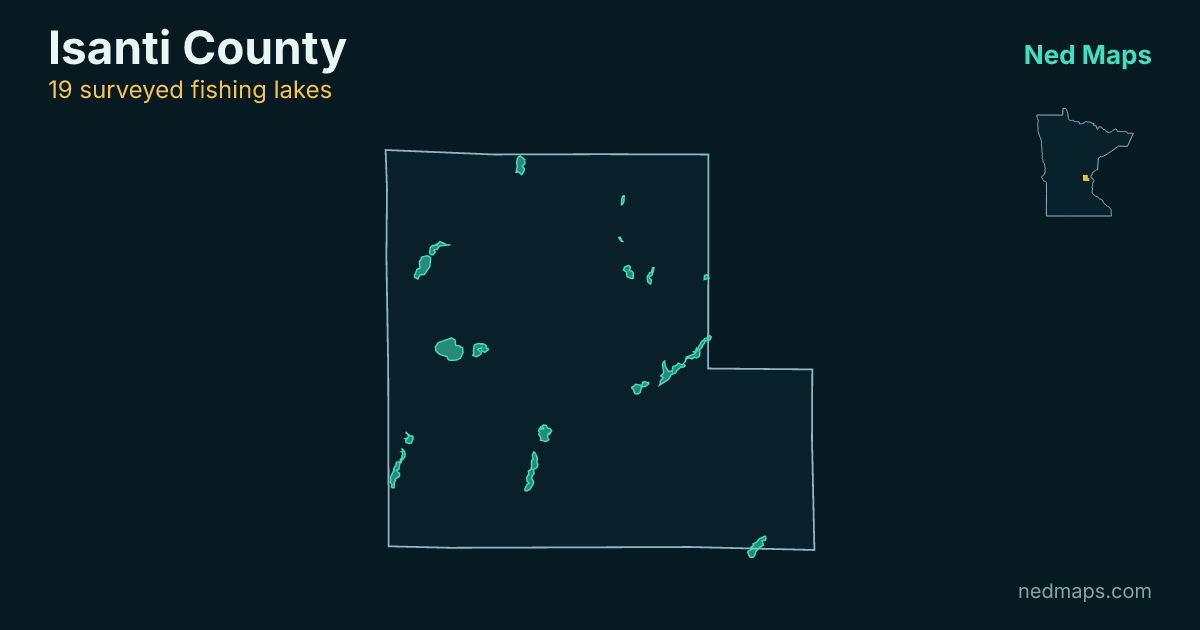 Map of the surveyed fishing lakes in Isanti County, Minnesota