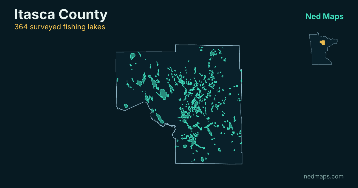 Map of the surveyed fishing lakes in Itasca County, Minnesota