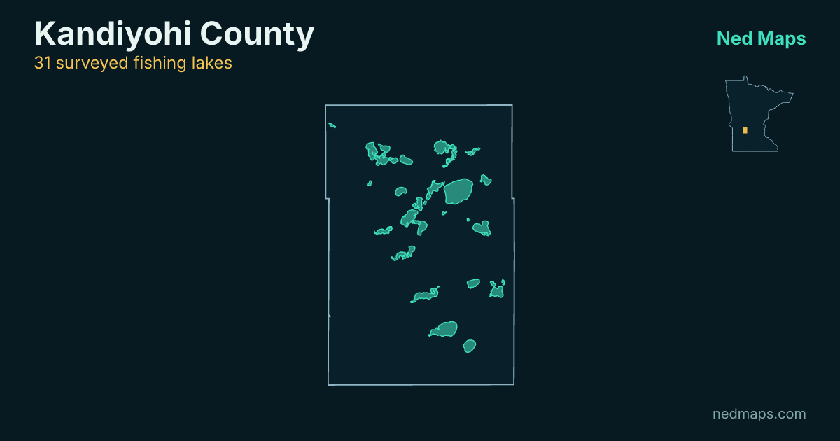 Map of the surveyed fishing lakes in Kandiyohi County, Minnesota