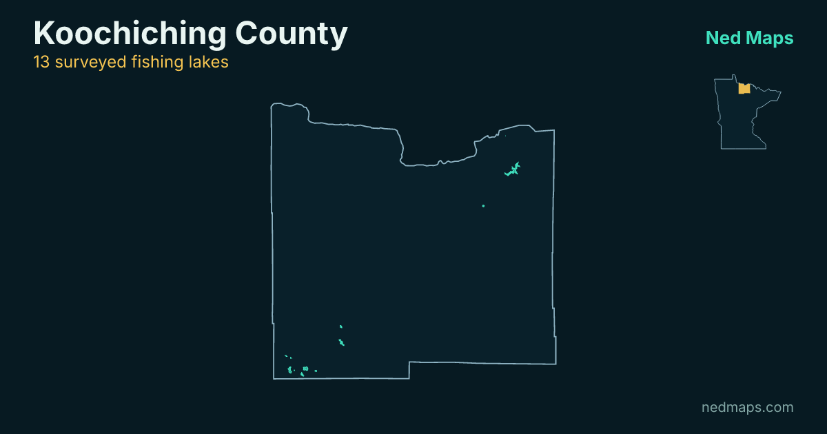Map of the surveyed fishing lakes in Koochiching County, Minnesota