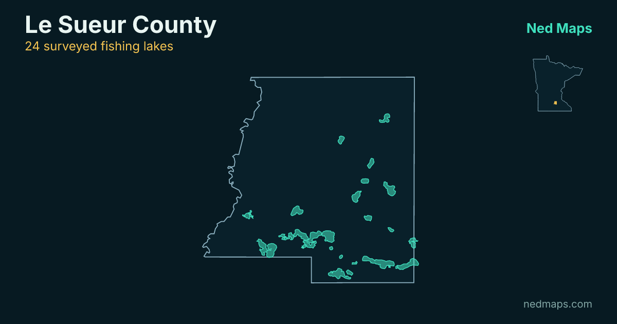 Map of the surveyed fishing lakes in Le Sueur County, Minnesota