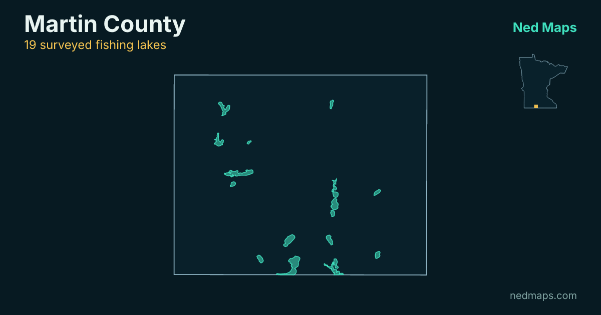 Map of the surveyed fishing lakes in Martin County, Minnesota
