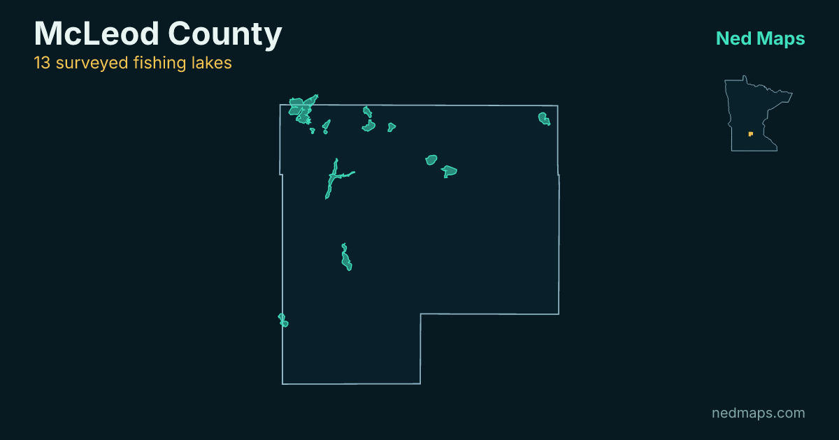 Map of the surveyed fishing lakes in McLeod County, Minnesota