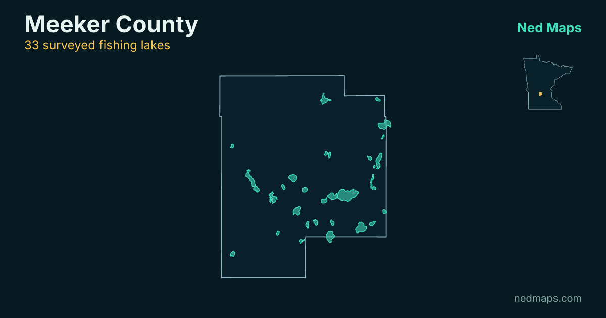 Map of the surveyed fishing lakes in Meeker County, Minnesota