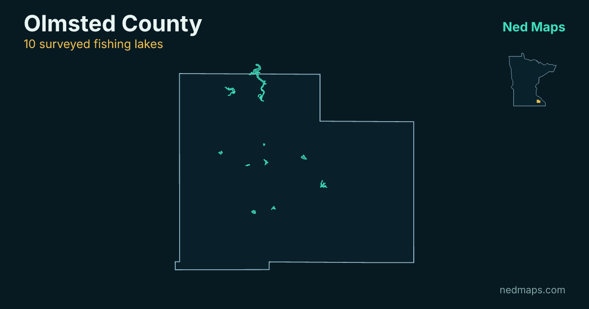 Map of the surveyed fishing lakes in Olmsted County, Minnesota