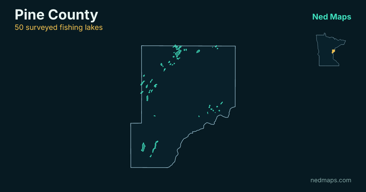 Map of the surveyed fishing lakes in Pine County, Minnesota