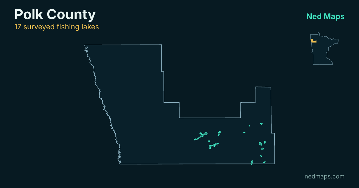 Map of the surveyed fishing lakes in Polk County, Minnesota