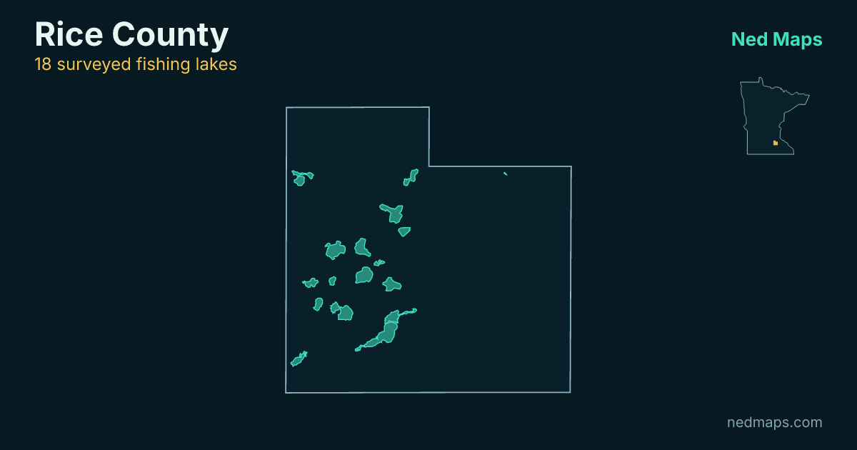 Map of the surveyed fishing lakes in Rice County, Minnesota