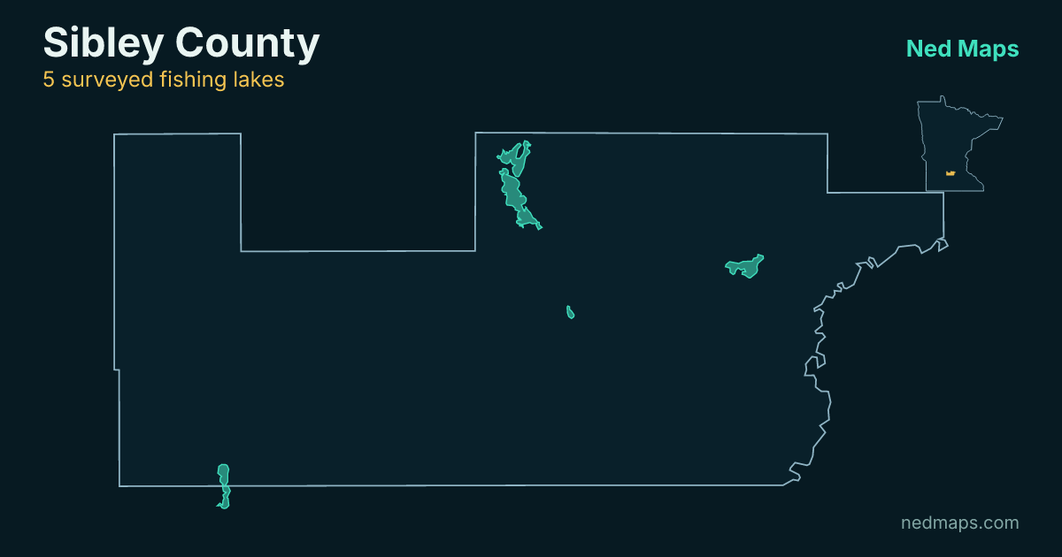 Map of the surveyed fishing lakes in Sibley County, Minnesota