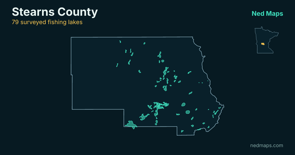 Map of the surveyed fishing lakes in Stearns County, Minnesota