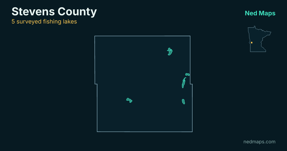 Map of the surveyed fishing lakes in Stevens County, Minnesota