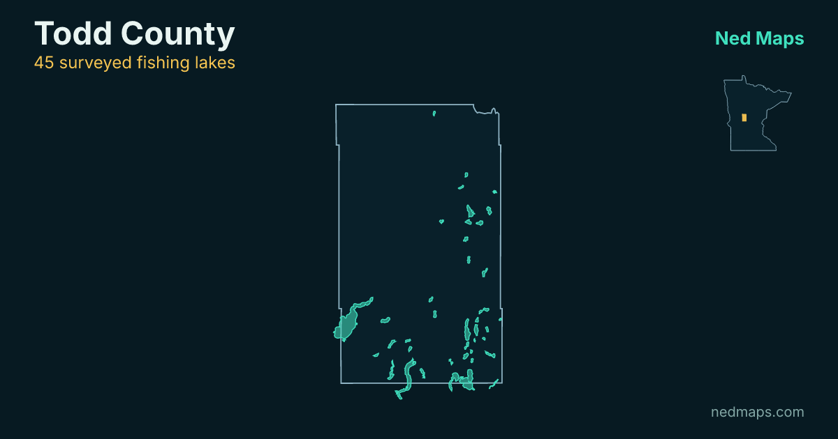 Map of the surveyed fishing lakes in Todd County, Minnesota