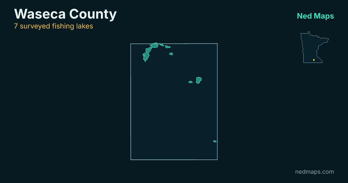 Map of the surveyed fishing lakes in Waseca County, Minnesota
