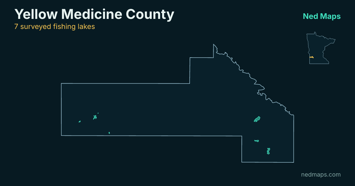 Map of the surveyed fishing lakes in Yellow Medicine County, Minnesota
