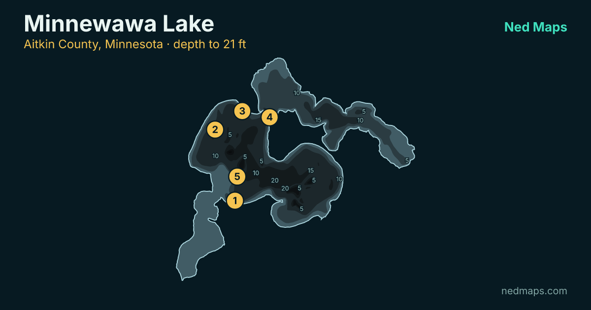 Minnewawa Lake depth contour map, Aitkin County, Minnesota