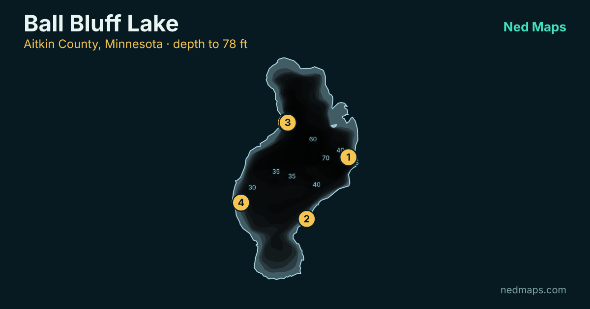 Ball Bluff Lake depth contour map, Aitkin County, Minnesota