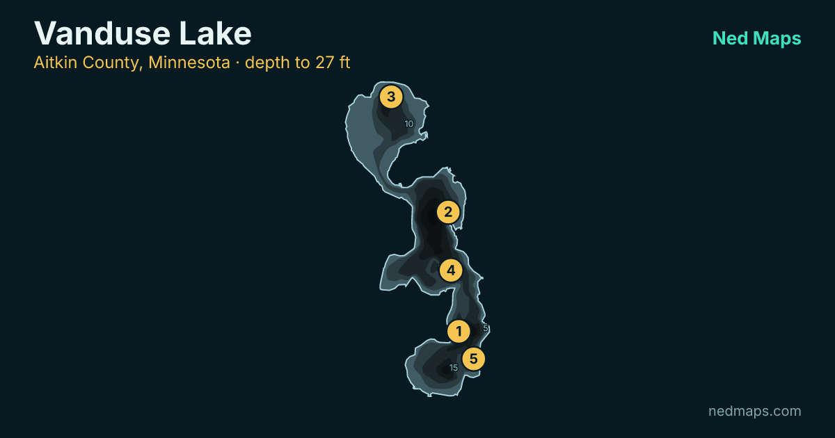 Vanduse Lake depth contour map, Aitkin County, Minnesota