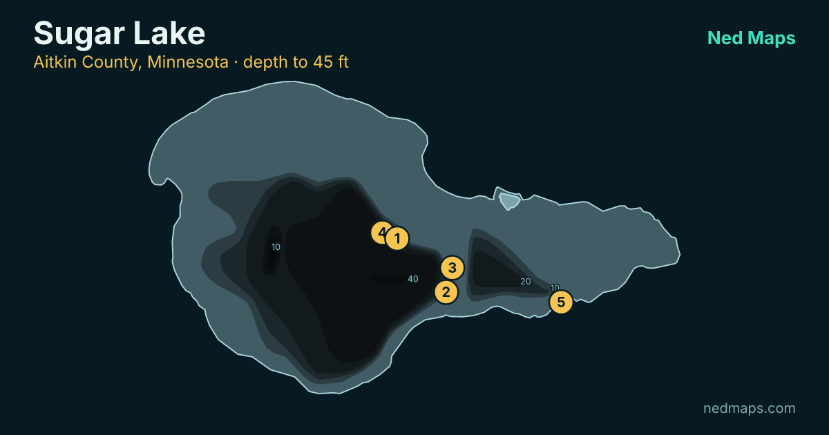 Sugar Lake depth contour map, Aitkin County, Minnesota