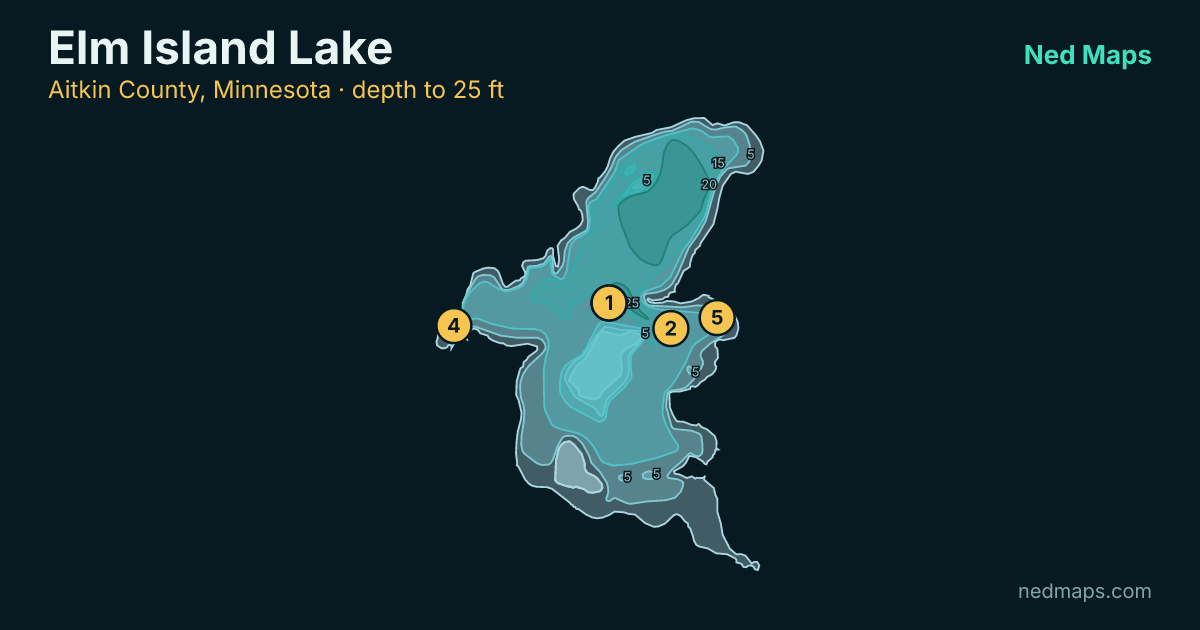 Elm Island Lake depth contour map, Aitkin County, Minnesota