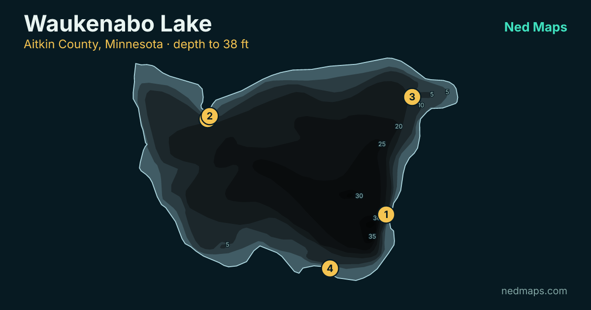 Waukenabo Lake depth contour map, Aitkin County, Minnesota
