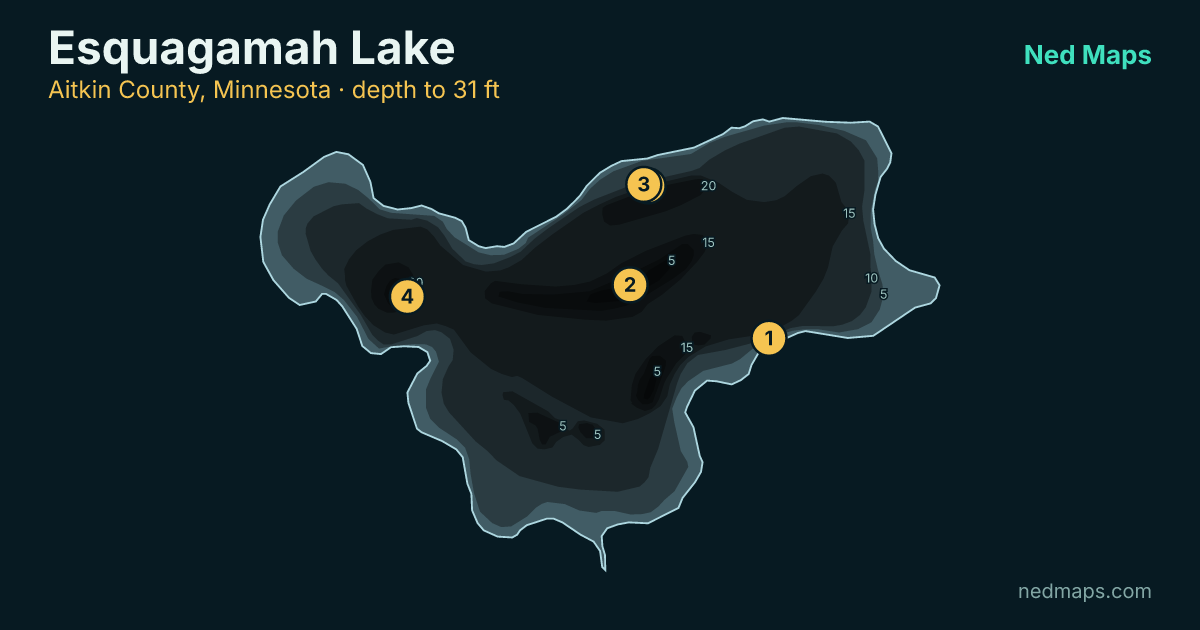 Esquagamah Lake depth contour map, Aitkin County, Minnesota