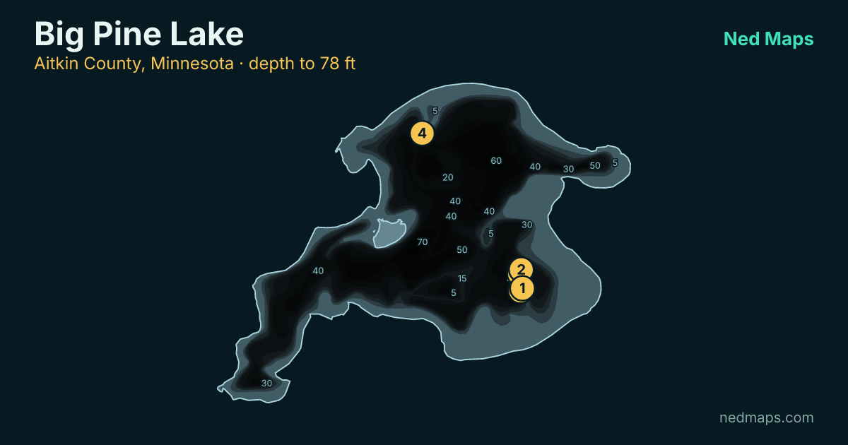 Big Pine Lake depth contour map, Aitkin County, Minnesota