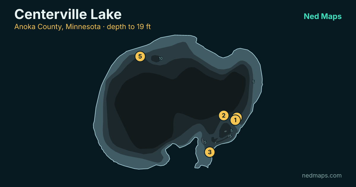 Centerville Lake depth contour map, Anoka County, Minnesota