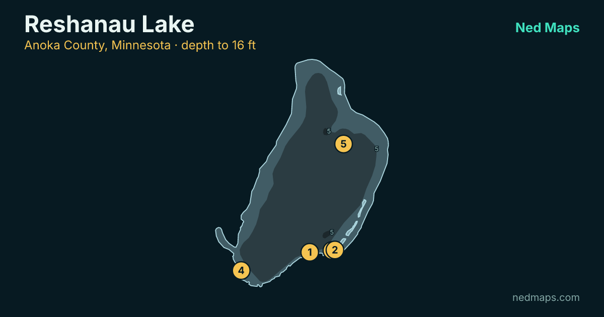 Reshanau Lake depth contour map, Anoka County, Minnesota
