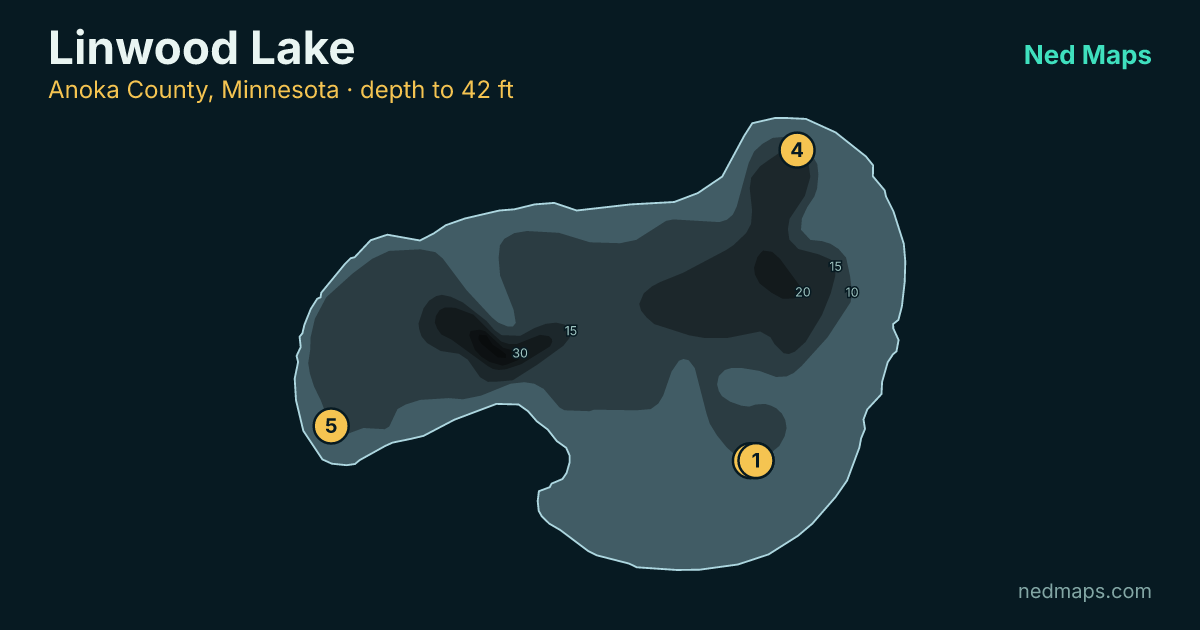 Linwood Lake depth contour map, Anoka County, Minnesota