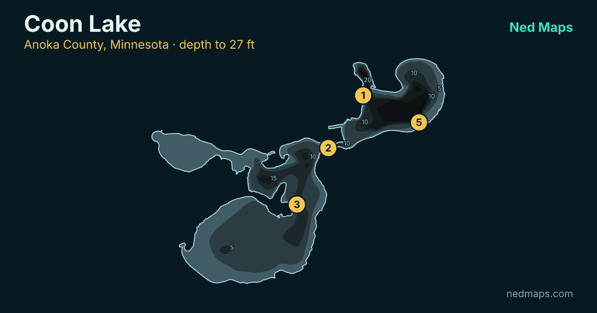 Coon Lake depth contour map, Anoka County, Minnesota