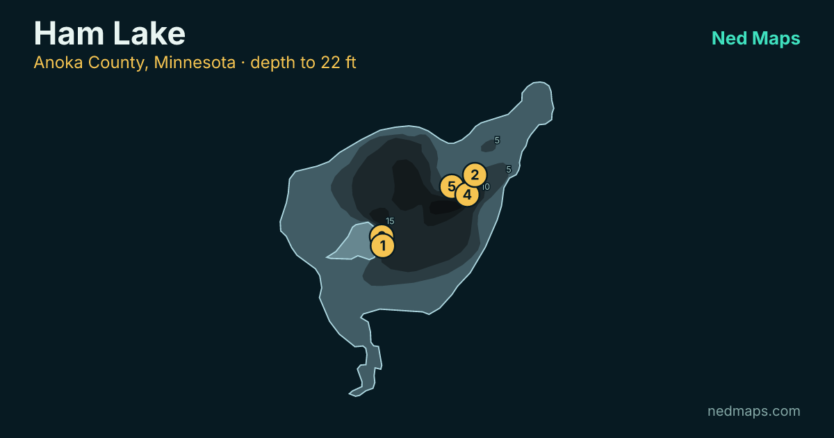 Ham Lake depth contour map, Anoka County, Minnesota