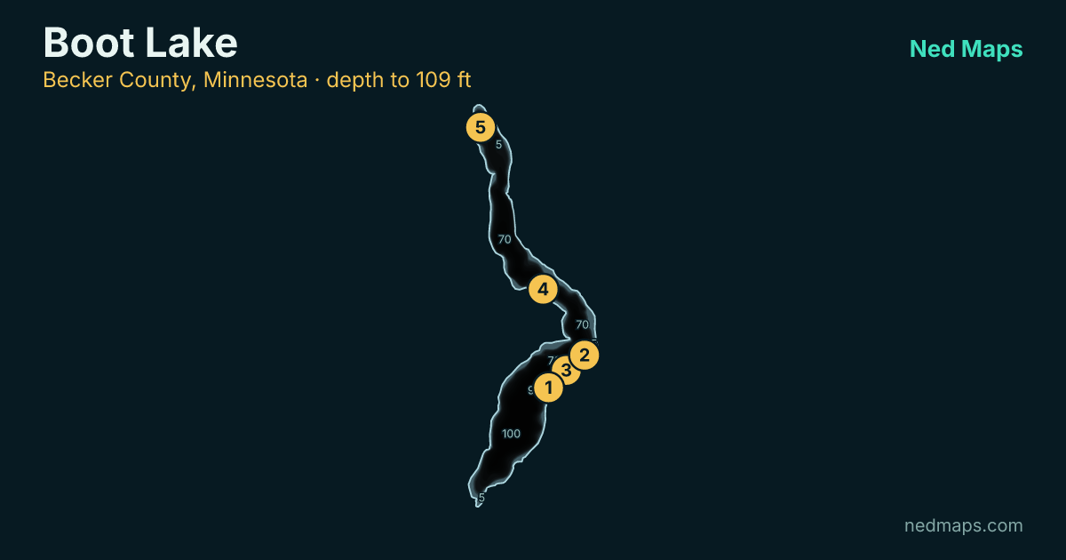 Boot Lake depth contour map, Becker County, Minnesota